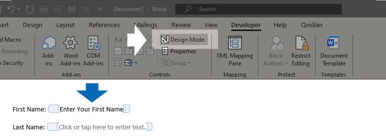 creating form fields in word