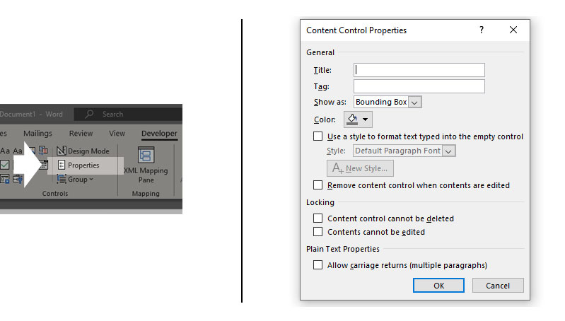 checkbox content control word 2016