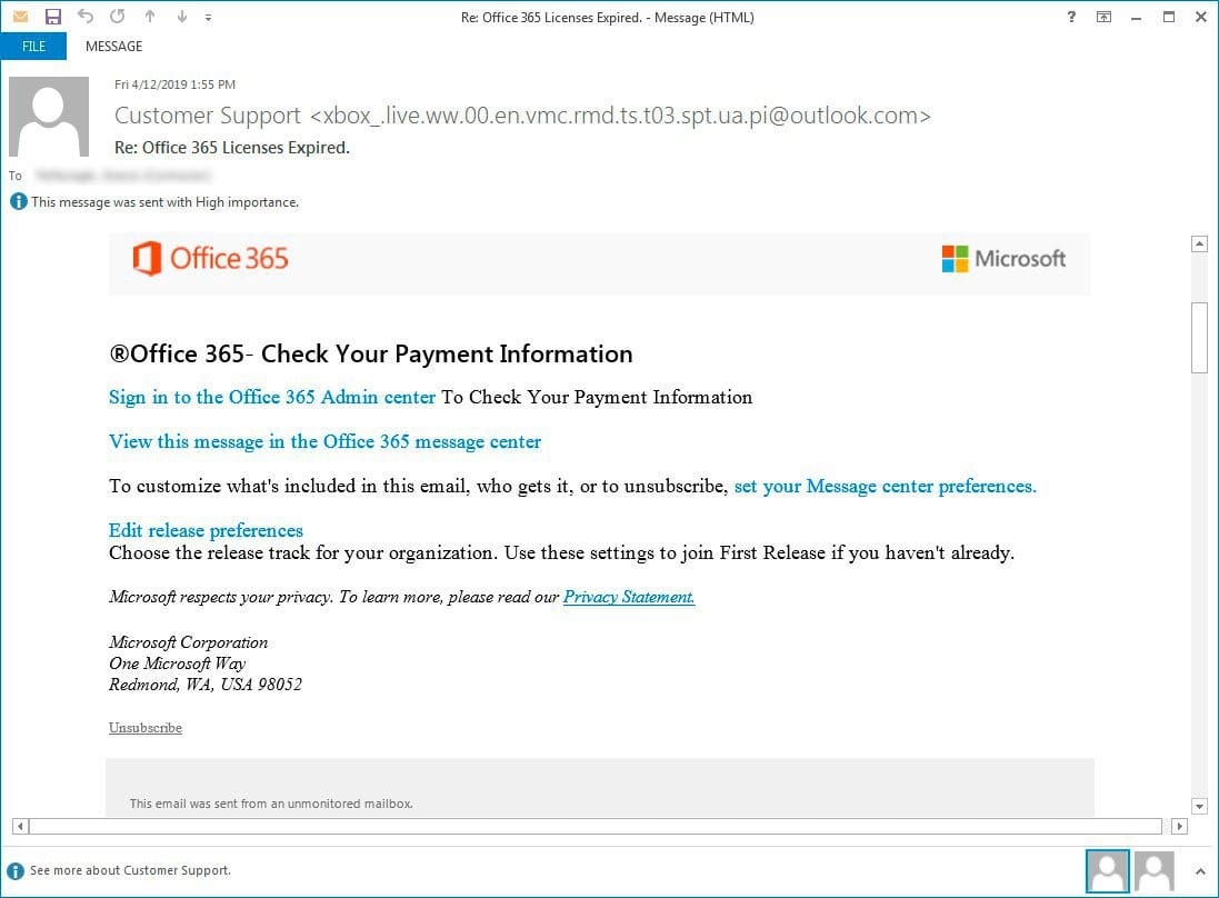 Microsoft 365 Admin User Phishing Threats